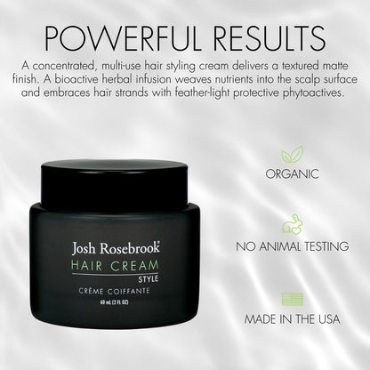 Josh Rosebrook Hair Cream - Natural Styling Cream for Height, Separation & Texture | 60 mL (2 oz)