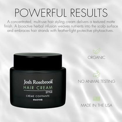 Josh Rosebrook Hair Cream - Natural Styling Cream for Height, Separation & Texture | 60 mL (2 oz)