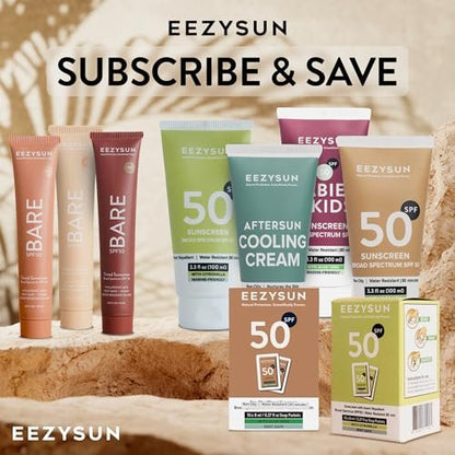 EEZYSUN Mineral Sunscreen SPF 50 Travel Size, 10 Snap Packets x 0.27 fl oz - Non-Greasy, Weightless, Sweat-Resistant, Reef-Safe Mineral Based Sunscreen for Face, Body with Aloe Vera - All Skin Types Avelisse