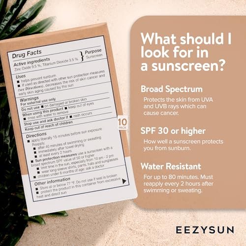 EEZYSUN Mineral Sunscreen SPF 50 Travel Size, 10 Snap Packets x 0.27 fl oz - Non-Greasy, Weightless, Sweat-Resistant, Reef-Safe Mineral Based Sunscreen for Face, Body with Aloe Vera - All Skin Types Avelisse