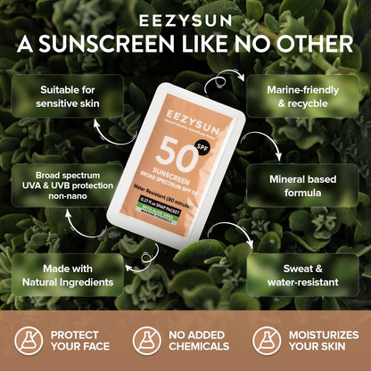 EEZYSUN Mineral Sunscreen SPF 50 Travel Size, 10 Snap Packets x 0.27 fl oz - Non-Greasy, Weightless, Sweat-Resistant, Reef-Safe Mineral Based Sunscreen for Face, Body with Aloe Vera - All Skin Types Avelisse