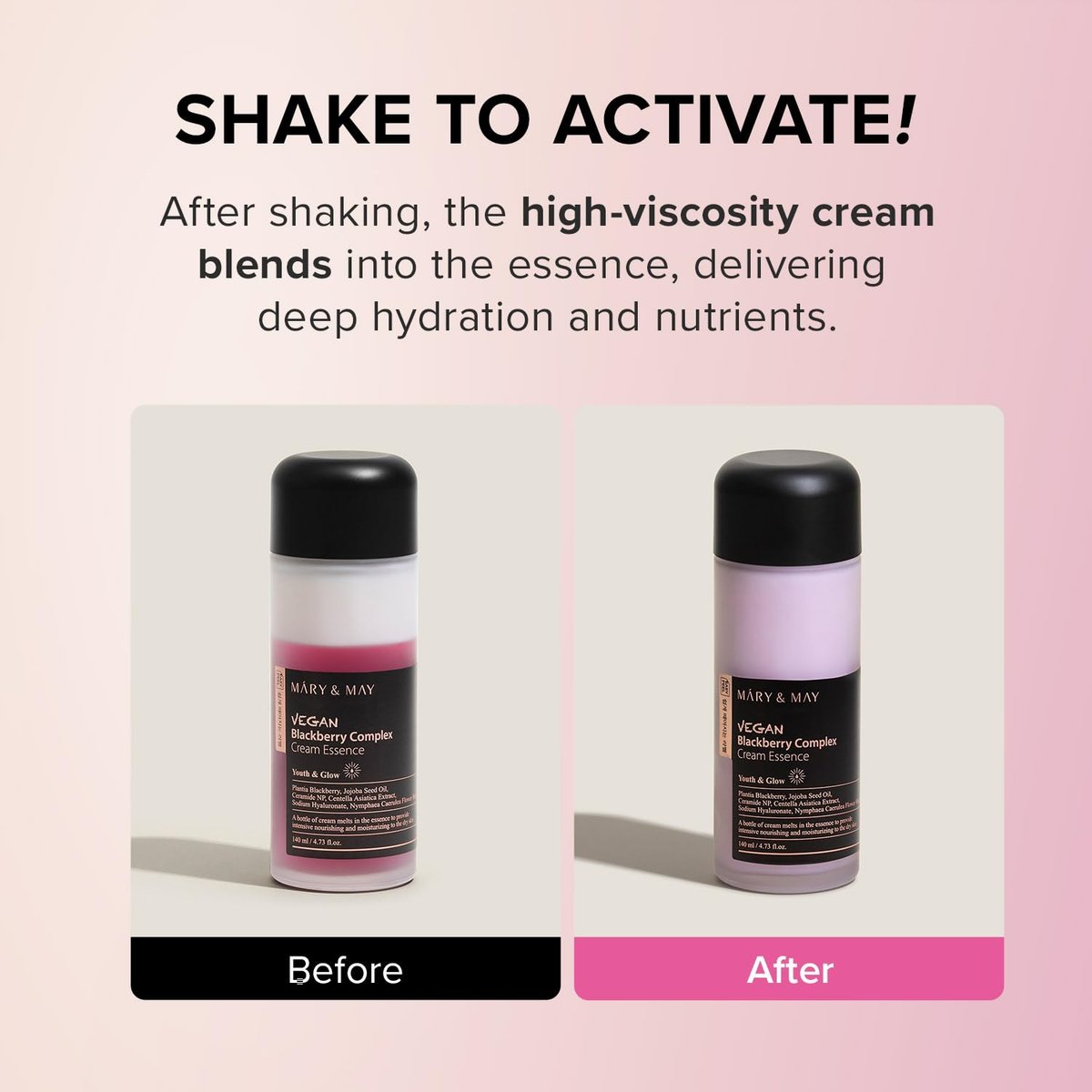 Mary&May Vegan Blackberry Cream Essence - Shake-to-Mix Dual-Phase Milky Toner, Ceramide + Blue Lotus Water, Barrier Support for Dry/Sensitive Skin, Unscented & Alcohol Free, 140ml - görsel 13