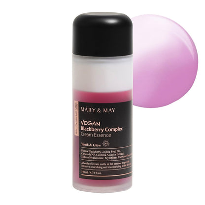 Mary&May Vegan Blackberry Cream Essence - Shake-to-Mix Dual-Phase Milky Toner, Ceramide + Blue Lotus Water, Barrier Support for Dry/Sensitive Skin, Unscented & Alcohol Free, 140ml
