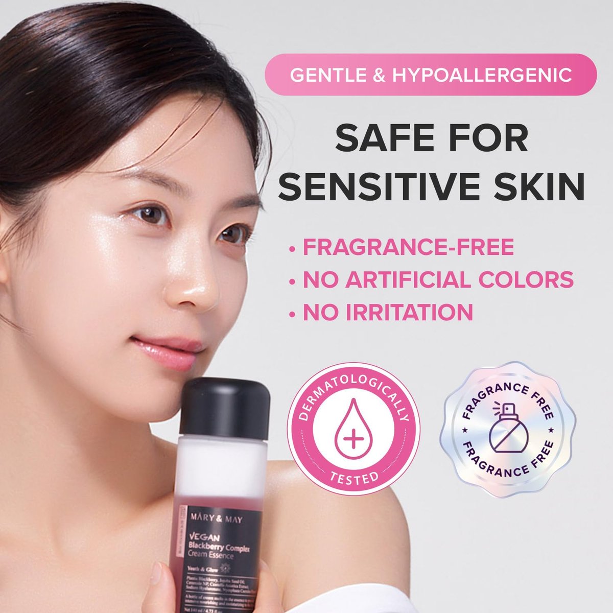 Mary&May Vegan Blackberry Cream Essence - Shake-to-Mix Dual-Phase Milky Toner, Ceramide + Blue Lotus Water, Barrier Support for Dry/Sensitive Skin, Unscented & Alcohol Free, 140ml - görsel 17