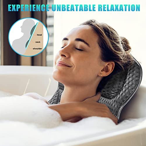 Fitheaven Bath Pillow - Gray, Non-Slip Suction Cups & 3D AirMesh - Comfortable Tub Pillow for Women & Men Avelisse