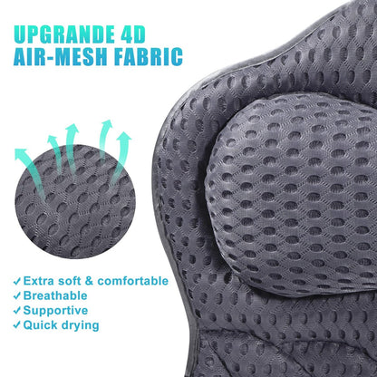 Fitheaven Bath Pillow - Gray, Non-Slip Suction Cups & 3D AirMesh - Comfortable Tub Pillow for Women & Men Avelisse