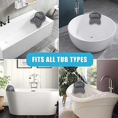 Fitheaven Bath Pillow - Gray, Non-Slip Suction Cups & 3D AirMesh - Comfortable Tub Pillow for Women & Men Avelisse