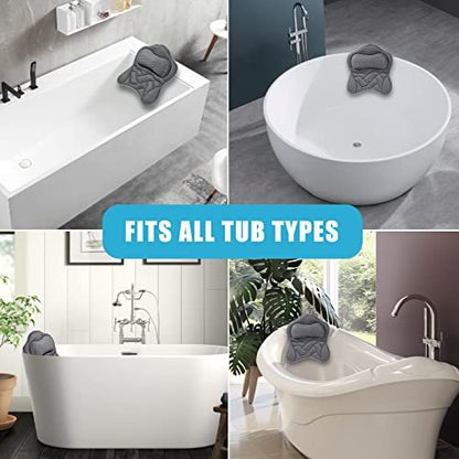 Fitheaven Bath Pillow - Gray, Non-Slip Suction Cups & 3D AirMesh - Comfortable Tub Pillow for Women & Men Avelisse