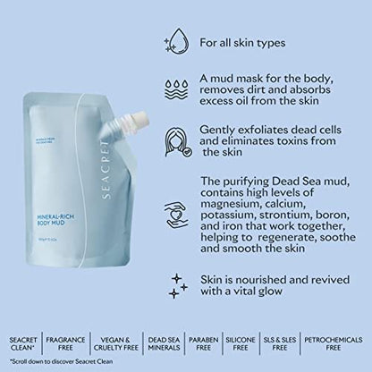 SEACRET Minerals Dead Sea Mud - Mineral Rich Body Mud Treatment 10.6 oz (313 g) - Removes Excess Oil & Dead Skin Cells