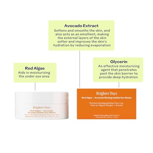 Three Ships Brighter Days Red Algae + Avocado Eye Masks – Depuff, Hydrate, Refresh Under Eye Skin – Vegan, Cruelty-Free, Paraben-Free, Sensitive Skin Safe (30 Sets) Avelisse