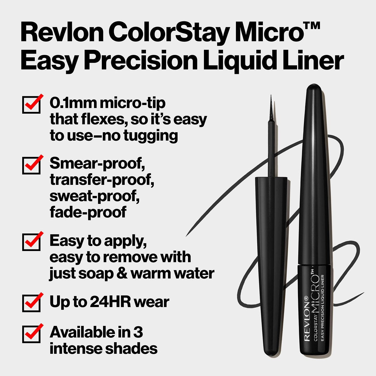 REVLON ColorStay Micro Easy Precision Liquid Eyeliner - Waterproof, Smudgeproof, Longwearing Felt Tip Applicator - 301 Blackout, 0.057 fl oz - görsel 6