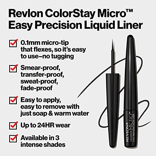 REVLON ColorStay Micro Easy Precision Liquid Eyeliner - Waterproof, Smudgeproof, Longwearing Felt Tip Applicator - 301 Blackout, 0.057 fl oz - görsel 5