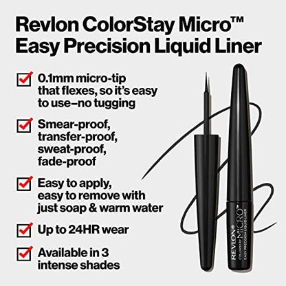 REVLON ColorStay Micro Easy Precision Liquid Eyeliner - Waterproof, Smudgeproof, Longwearing Felt Tip Applicator - 301 Blackout, 0.057 fl oz