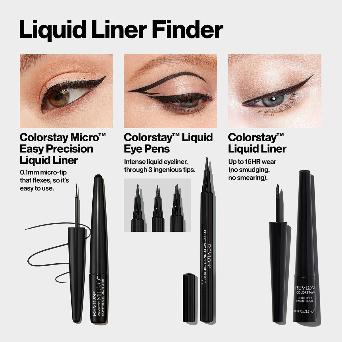 REVLON ColorStay Micro Easy Precision Liquid Eyeliner - Waterproof, Smudgeproof, Longwearing Felt Tip Applicator - 301 Blackout, 0.057 fl oz - görsel 16