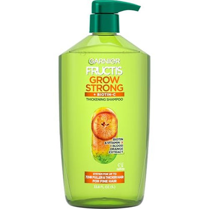 Garnier Fructis Grow Strong Thickening Shampoo for Fine Hair, Biotin-C, 33.8 Fl Oz