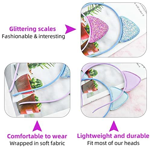 12 Pack Glitter Headbands with Sequin Cat Ears for Girls and Women - Cute Hair Accessories for Daily Wear and Party Decoration (Multicolor) - görsel 8