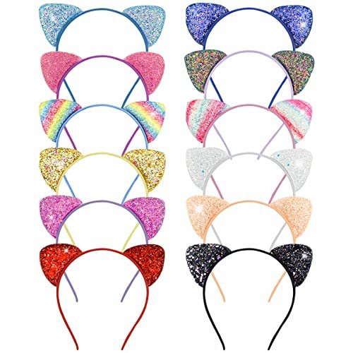 12 Pack Glitter Headbands with Sequin Cat Ears for Girls and Women - Cute Hair Accessories for Daily Wear and Party Decoration (Multicolor) - görsel 2