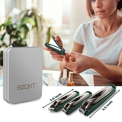 SZQHT 3-Pack Nail Clippers Set - Stainless Steel Fingernail & Toenail Clippers with Catcher for Thick Nails, Men, Women, Seniors - Ultra Sharp Sturdy Mess-Free Nail Cutter Kit (Gray-Green) - görsel 14