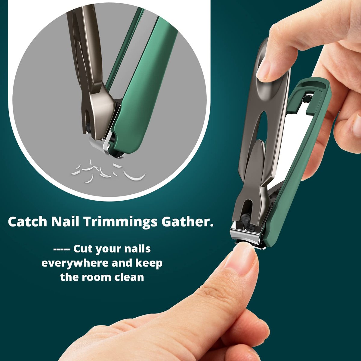SZQHT 3-Pack Nail Clippers Set - Stainless Steel Fingernail & Toenail Clippers with Catcher for Thick Nails, Men, Women, Seniors - Ultra Sharp Sturdy Mess-Free Nail Cutter Kit (Gray-Green) - görsel 7