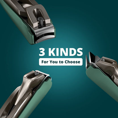 SZQHT 3-Pack Nail Clippers Set - Stainless Steel Fingernail & Toenail Clippers with Catcher for Thick Nails, Men, Women, Seniors - Ultra Sharp Sturdy Mess-Free Nail Cutter Kit (Gray-Green)