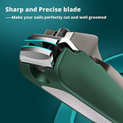 SZQHT 3-Pack Nail Clippers Set - Stainless Steel Fingernail & Toenail Clippers with Catcher for Thick Nails, Men, Women, Seniors - Ultra Sharp Sturdy Mess-Free Nail Cutter Kit (Gray-Green)