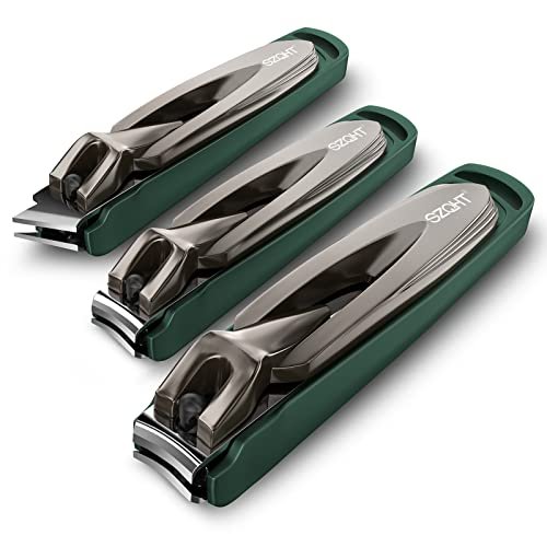 SZQHT 3-Pack Nail Clippers Set - Stainless Steel Fingernail & Toenail Clippers with Catcher for Thick Nails, Men, Women, Seniors - Ultra Sharp Sturdy Mess-Free Nail Cutter Kit (Gray-Green) - görsel 2