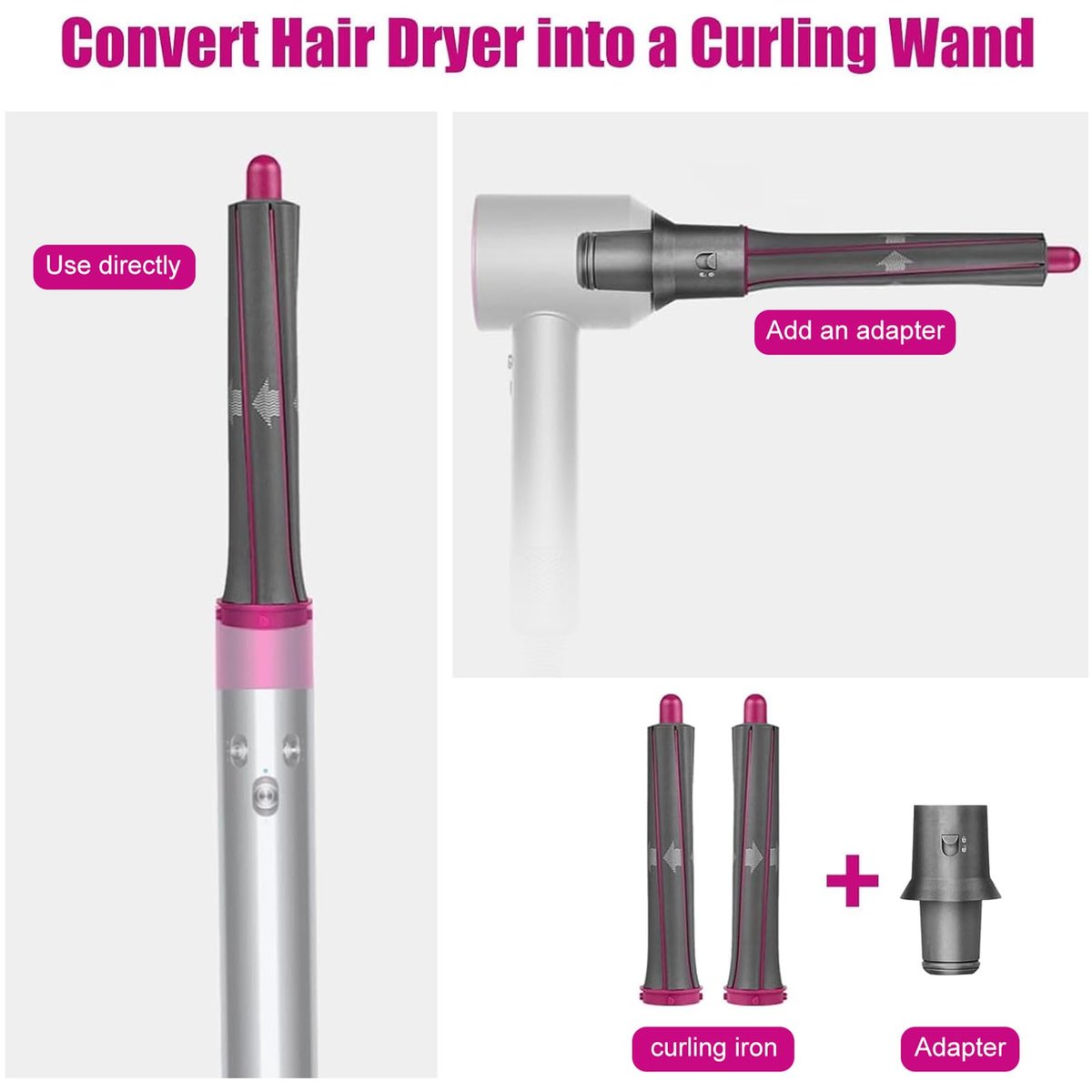 1.2 Inch/30MM Long Hair Curling Iron Barrels for Dyson Airwrap HS01 HS05 – Attachment Parts Hair Tool with Adaptor for Dyson Hair Dryer Converting to Airwrap Styler (1 Pair) Avelisse