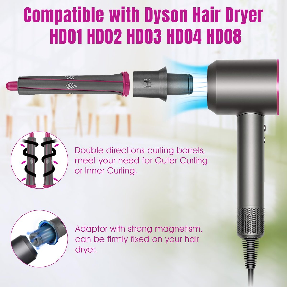 1.2 Inch/30MM Long Hair Curling Iron Barrels for Dyson Airwrap HS01 HS05 – Attachment Parts Hair Tool with Adaptor for Dyson Hair Dryer Converting to Airwrap Styler (1 Pair) Avelisse