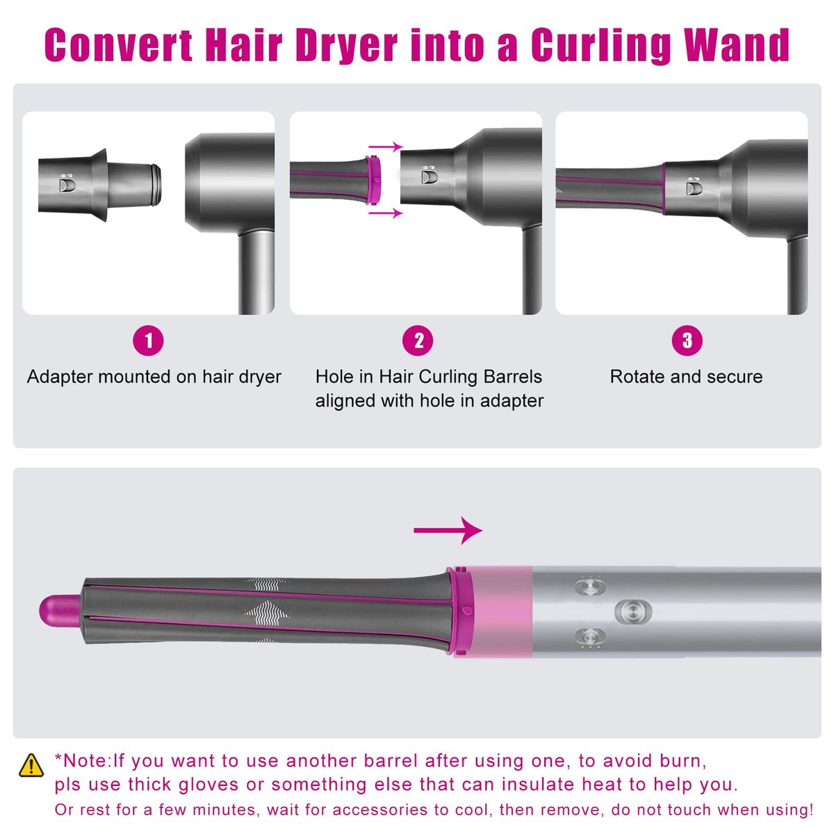 1.2 Inch/30MM Long Hair Curling Iron Barrels for Dyson Airwrap HS01 HS05 – Attachment Parts Hair Tool with Adaptor for Dyson Hair Dryer Converting to Airwrap Styler (1 Pair) Avelisse