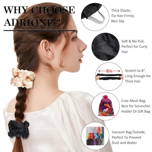 ADRIONE Satin Scrunchies for Women & Girls – 60 Pack Silk Scrunchies for Curly Hair, Gentle Ponytail Holders for Thick or Thin Hair - görsel 3