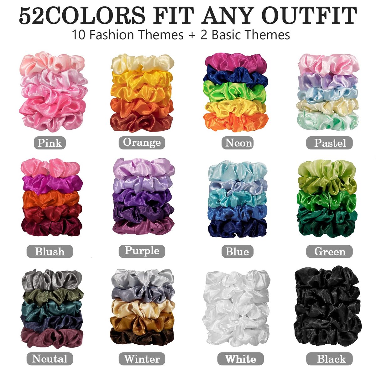 ADRIONE Satin Scrunchies for Women & Girls – 60 Pack Silk Scrunchies for Curly Hair, Gentle Ponytail Holders for Thick or Thin Hair - görsel 4