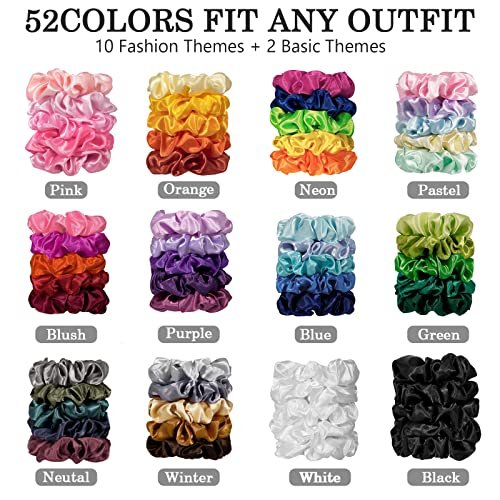ADRIONE Satin Scrunchies for Women & Girls – 60 Pack Silk Scrunchies for Curly Hair, Gentle Ponytail Holders for Thick or Thin Hair - görsel 5