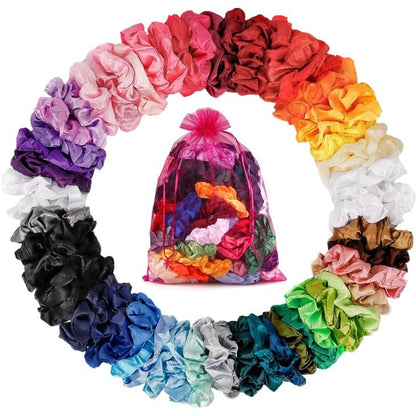 ADRIONE Satin Scrunchies for Women & Girls – 60 Pack Silk Scrunchies for Curly Hair, Gentle Ponytail Holders for Thick or Thin Hair