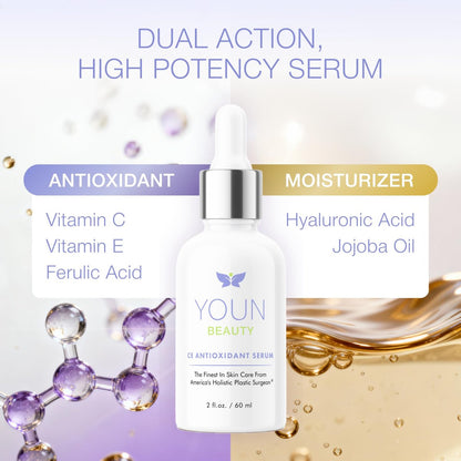 YOUN Beauty 20% Vitamin C Face Serum with Hyaluronic Acid, Ferulic Acid & Vitamin E | Antioxidant Serum for Skin Hydration, 60 ml Avelisse