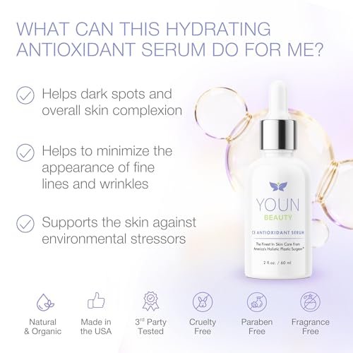 YOUN Beauty 20% Vitamin C Face Serum with Hyaluronic Acid, Ferulic Acid & Vitamin E | Antioxidant Serum for Skin Hydration, 60 ml Avelisse