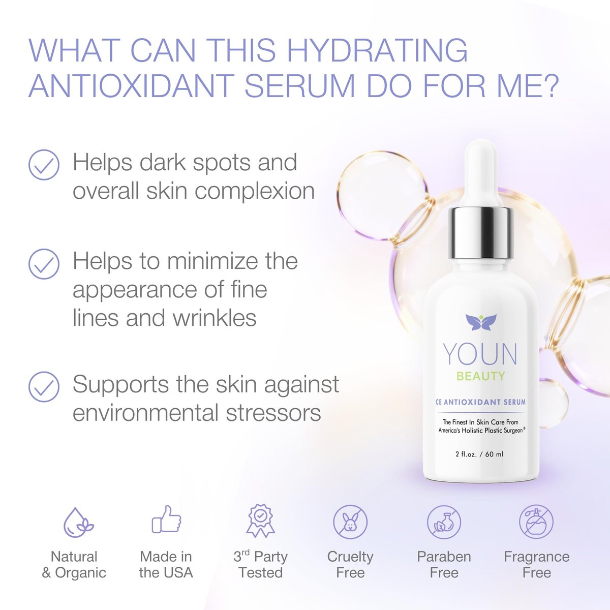 YOUN Beauty 20% Vitamin C Face Serum with Hyaluronic Acid, Ferulic Acid & Vitamin E | Antioxidant Serum for Skin Hydration, 60 ml Avelisse