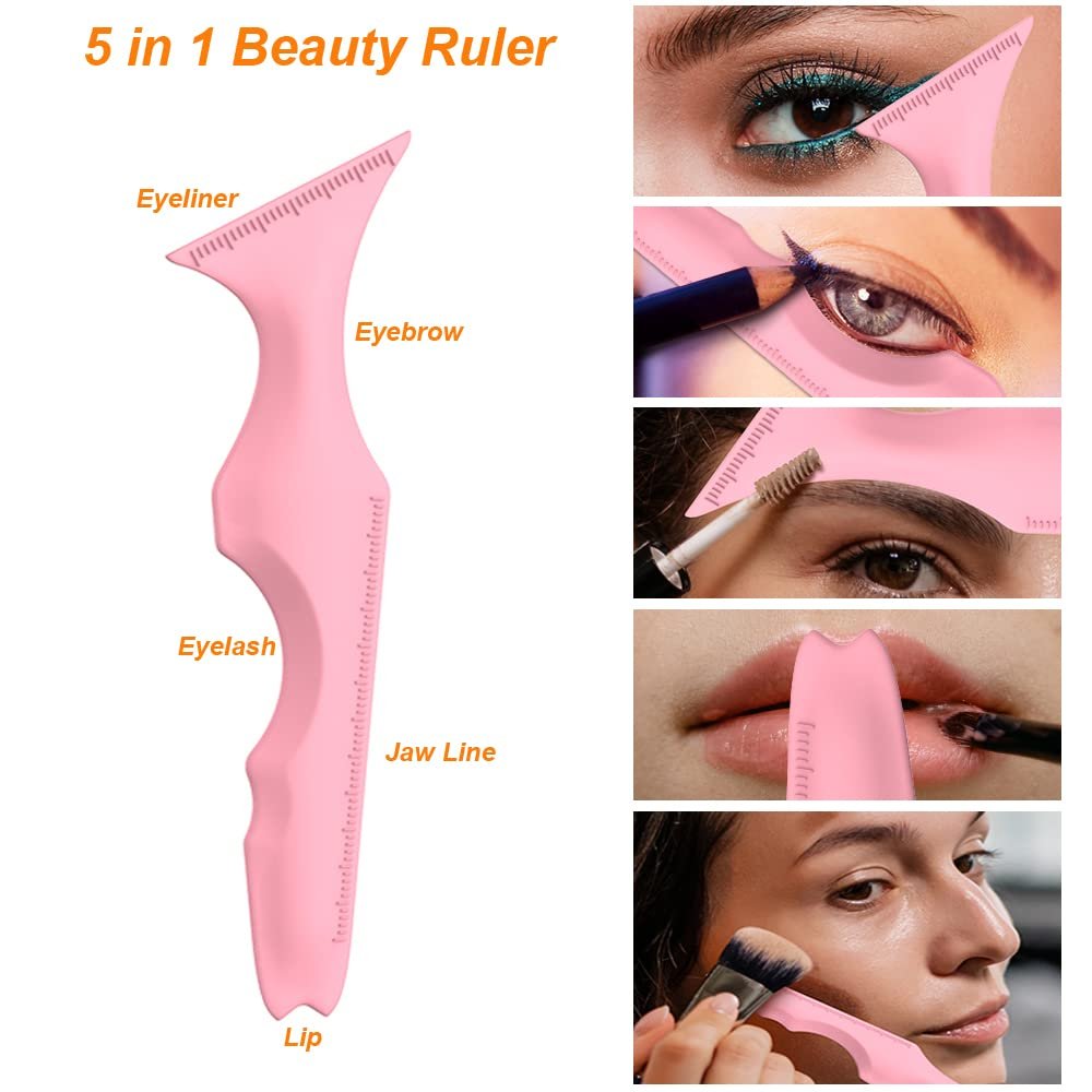 URGINO 5-in-1 Silicone Eyeliner Stencils - Reusable Winged Liner Guide for Beginners, Makeup Tool for Eyes, Eyebrows, Lips & Jawline (Dark Pink) - görsel 3