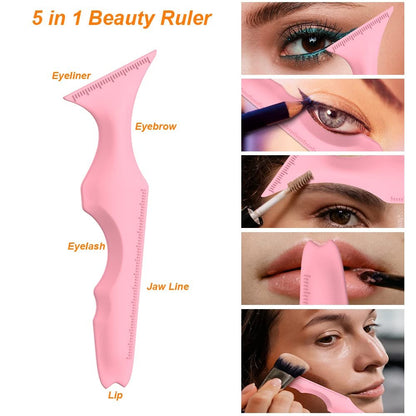 URGINO 5-in-1 Silicone Eyeliner Stencils - Reusable Winged Liner Guide for Beginners, Makeup Tool for Eyes, Eyebrows, Lips & Jawline (Dark Pink)