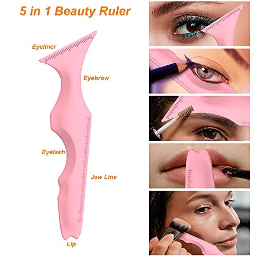 URGINO 5-in-1 Silicone Eyeliner Stencils - Reusable Winged Liner Guide for Beginners, Makeup Tool for Eyes, Eyebrows, Lips & Jawline (Dark Pink) - görsel 4