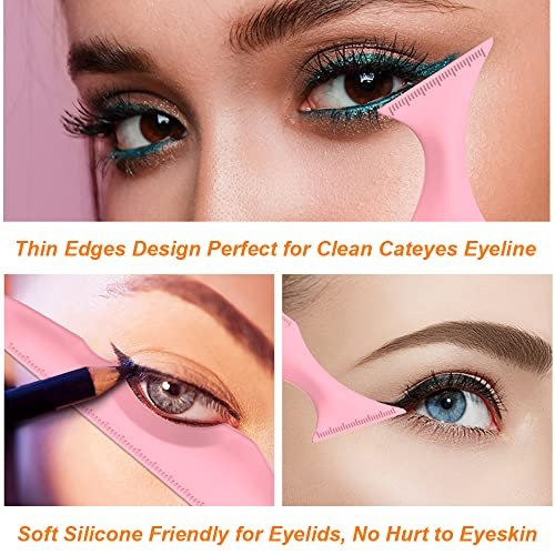 URGINO 5-in-1 Silicone Eyeliner Stencils - Reusable Winged Liner Guide for Beginners, Makeup Tool for Eyes, Eyebrows, Lips & Jawline (Dark Pink) - görsel 6