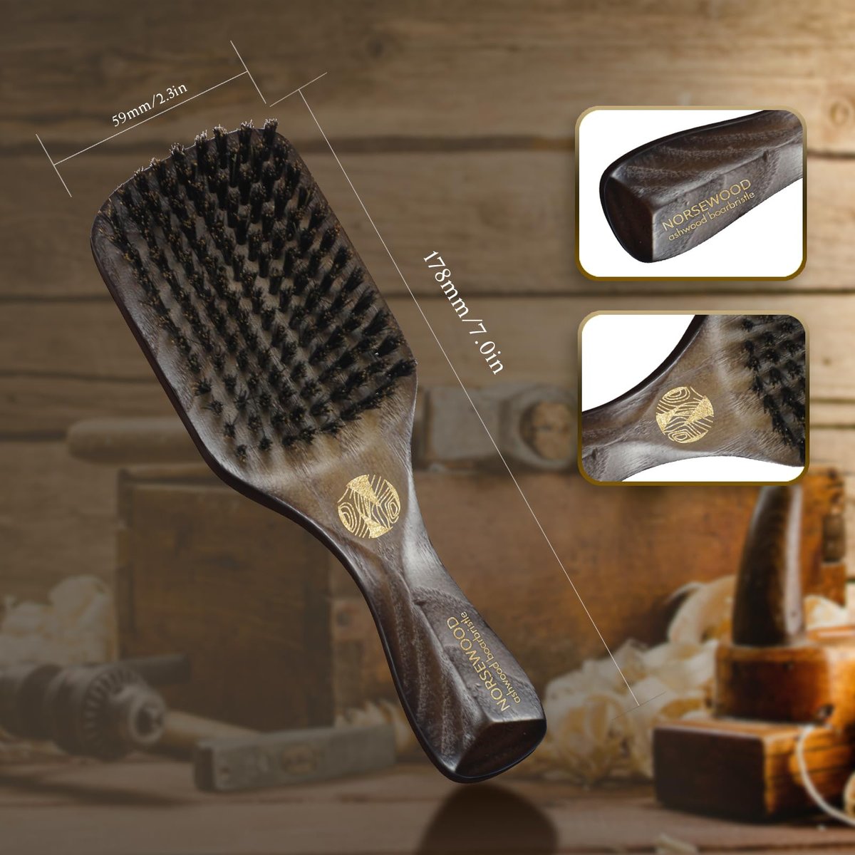 NORSEWOOD Boar Bristle Brush for Shine and Texture - Stiff Bristles for Medium Hair/Beards, Cleaning Brush Included Avelisse