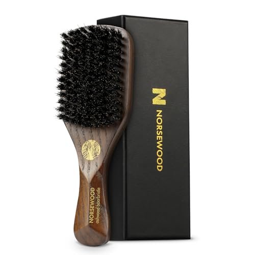 NORSEWOOD Boar Bristle Brush for Shine and Texture - Stiff Bristles for Medium Hair/Beards, Cleaning Brush Included Avelisse
