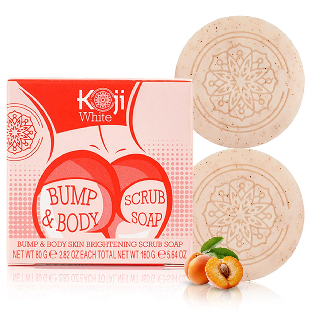Koji White Kojic Acid Bump Eraser Body Scrub Soap for Exfoliation - Butt, Elbow, Underarm with Glutathione, Coenzyme Q10, Skin Brightening - Fade Dark Spots, Fine Lines and Wrinkles, 2.82 oz (2 Bars) Avelisse