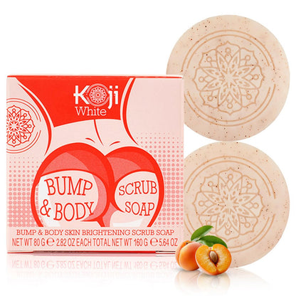 Koji White Kojic Acid Bump Eraser Body Scrub Soap for Exfoliation - Butt, Elbow, Underarm with Glutathione, Coenzyme Q10, Skin Brightening - Fade Dark Spots, Fine Lines and Wrinkles, 2.82 oz (2 Bars) Avelisse