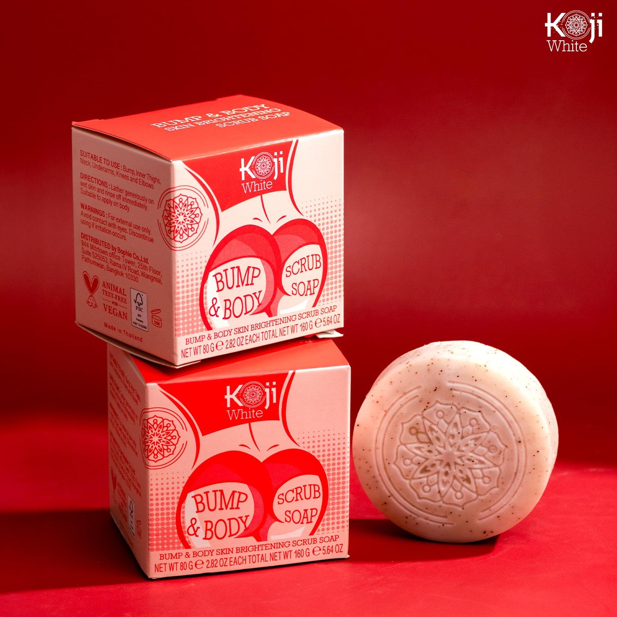 Koji White Kojic Acid Bump Eraser Body Scrub Soap for Exfoliation - Butt, Elbow, Underarm with Glutathione, Coenzyme Q10, Skin Brightening - Fade Dark Spots, Fine Lines and Wrinkles, 2.82 oz (2 Bars) Avelisse