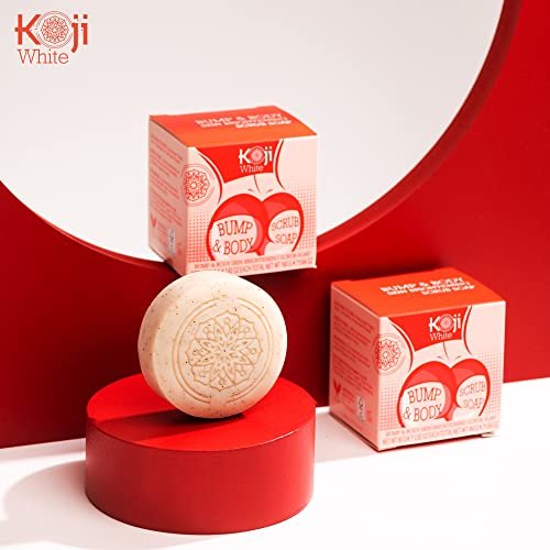 Koji White Kojic Acid Bump Eraser Body Scrub Soap for Exfoliation - Butt, Elbow, Underarm with Glutathione, Coenzyme Q10, Skin Brightening - Fade Dark Spots, Fine Lines and Wrinkles, 2.82 oz (2 Bars) Avelisse