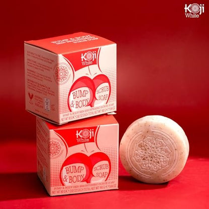 Koji White Kojic Acid Bump Eraser Body Scrub Soap for Exfoliation - Butt, Elbow, Underarm with Glutathione, Coenzyme Q10, Skin Brightening - Fade Dark Spots, Fine Lines and Wrinkles, 2.82 oz (2 Bars) Avelisse