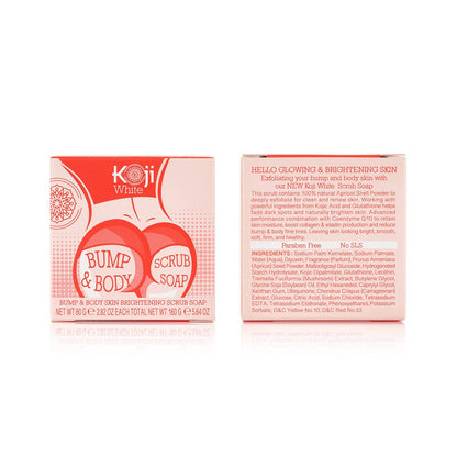 Koji White Kojic Acid Bump Eraser Body Scrub Soap for Exfoliation - Butt, Elbow, Underarm with Glutathione, Coenzyme Q10, Skin Brightening - Fade Dark Spots, Fine Lines and Wrinkles, 2.82 oz (2 Bars) Avelisse