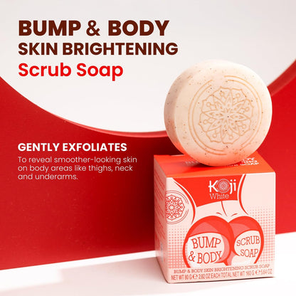 Koji White Kojic Acid Bump Eraser Body Scrub Soap for Exfoliation - Butt, Elbow, Underarm with Glutathione, Coenzyme Q10, Skin Brightening - Fade Dark Spots, Fine Lines and Wrinkles, 2.82 oz (2 Bars) Avelisse