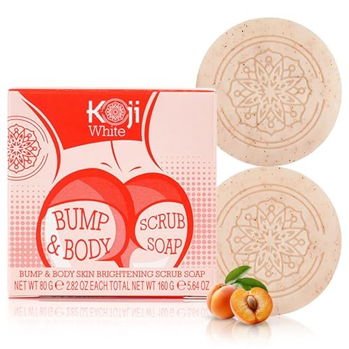 Koji White Kojic Acid Bump Eraser Body Scrub Soap for Exfoliation - Butt, Elbow, Underarm with Glutathione, Coenzyme Q10, Skin Brightening - Fade Dark Spots, Fine Lines and Wrinkles, 2.82 oz (2 Bars) Avelisse